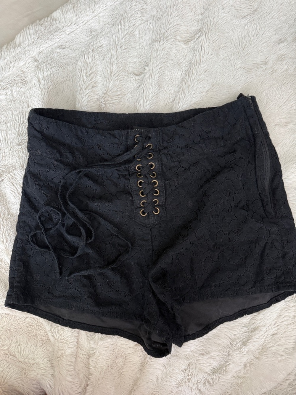 Young & Reckless Black Lace-Up Crochet High Waist Shorts